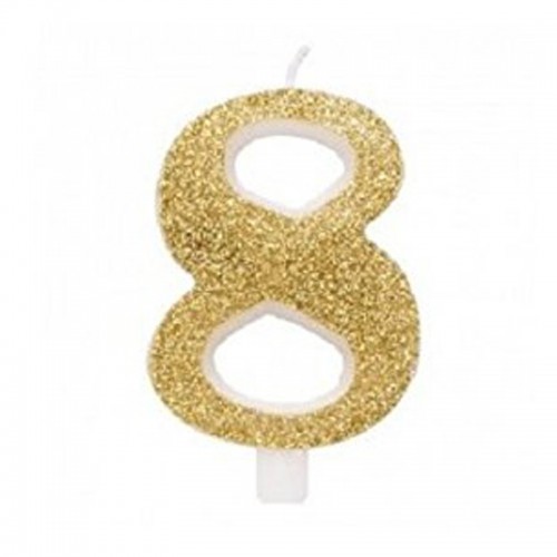 Vela Número 8 Glitter Ouro